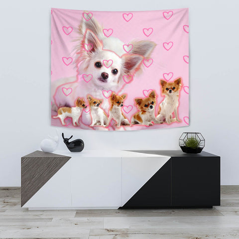 Chihuahua On Pink Print Tapestry