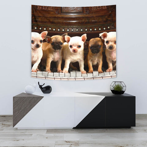 Chihuahua On Piano Print Tapestry