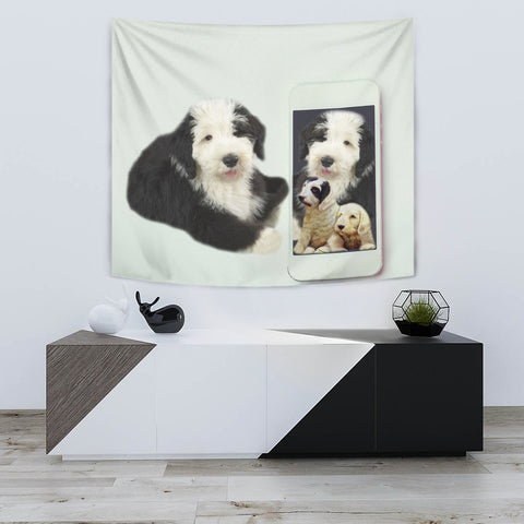 Cute Old English Sheepdog Print Tapestry