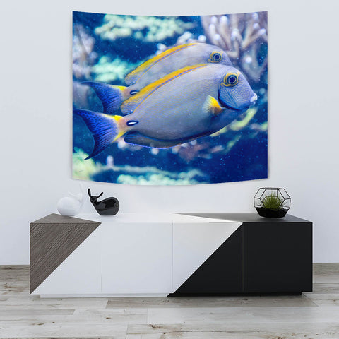 Grey And Yellow Tang Fish Print Tapestry