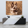 German Shepherd On Wooden Print Tapestry