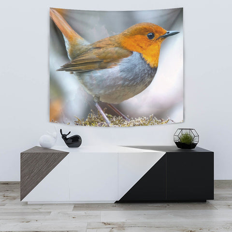 Japanese Robin Bird Print Tapestry