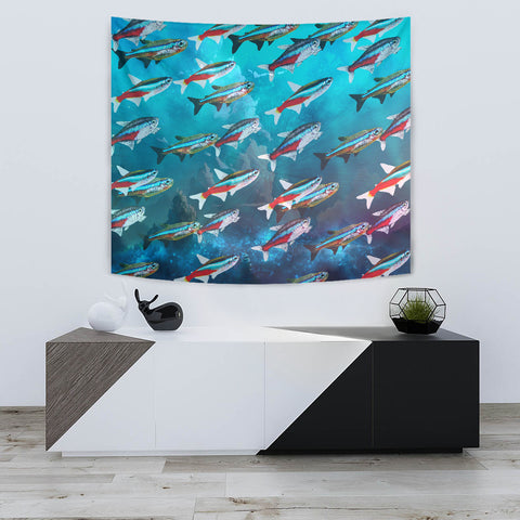 Neon Tetra Fish Print Tapestry