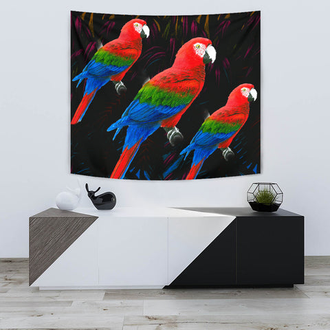 Red And Green Macaw Parrot Print Tapestry