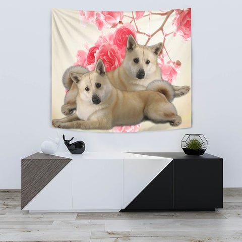 Norwegian Elkhound On Flower Print Tapestry