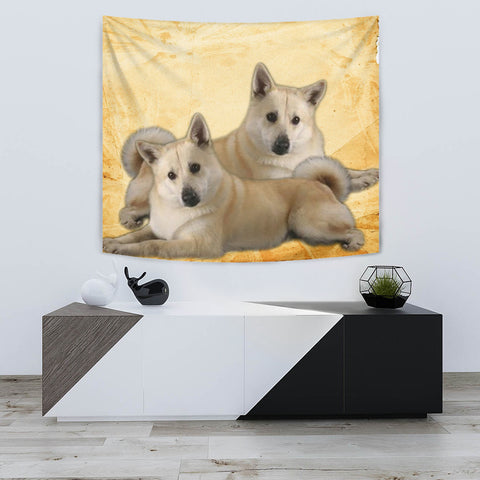 Norwegian Elkhound On Yellow Print Tapestry