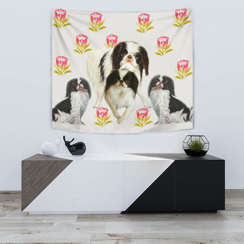 Japanese Chin Dog Floral Print Tapestry