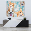 Pembroke Welsh Corgi On Blue Pattern Print Tapestry