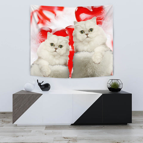 Cute Persian Cat On Red Print Tapestry