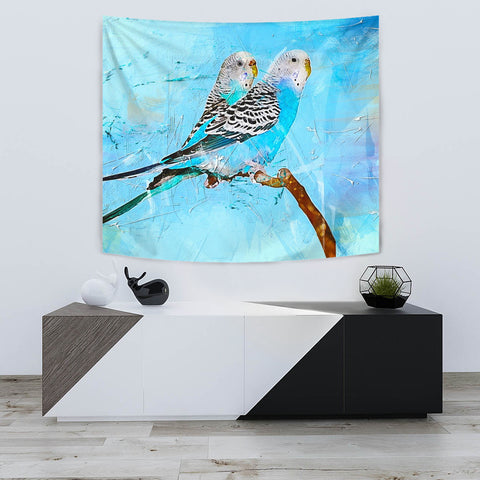 Blue Budgie Parrot Art Print Tapestry