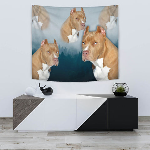 Pit Bull Terrier On Blue Print Tapestry