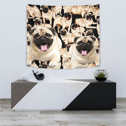 Laughing Pug Dog Print Tapestry