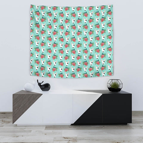 Bull Terrier Dog Floral Print Tapestry