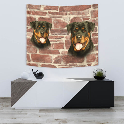 Lovely Rottweiler On Wall Print Tapestry