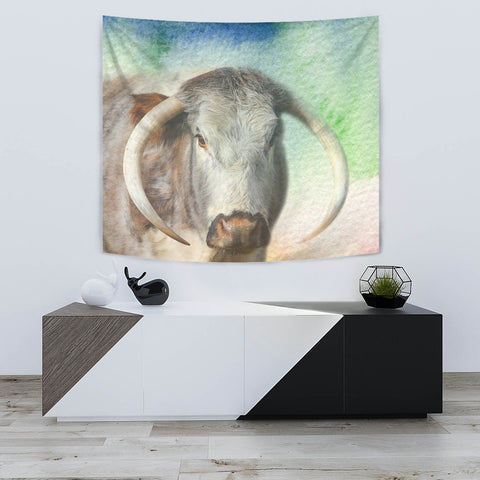 English Longhorn Cattle (Cow) Print Tapestry