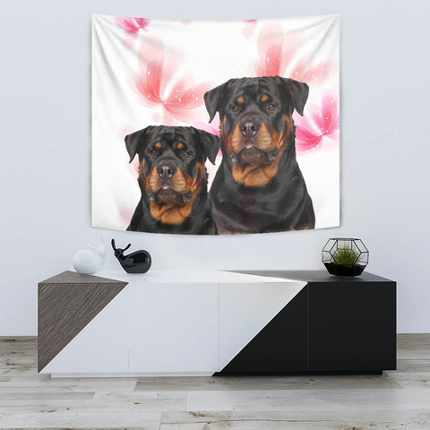 Rottweiler On Soft Pink Print Tapestry