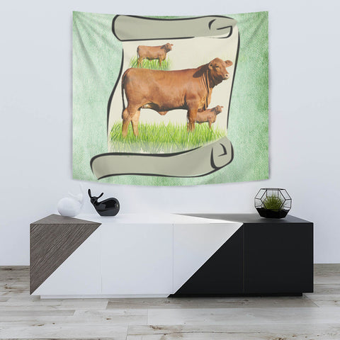 Hand Crafted Red Brangus Cattle Print Tapestry