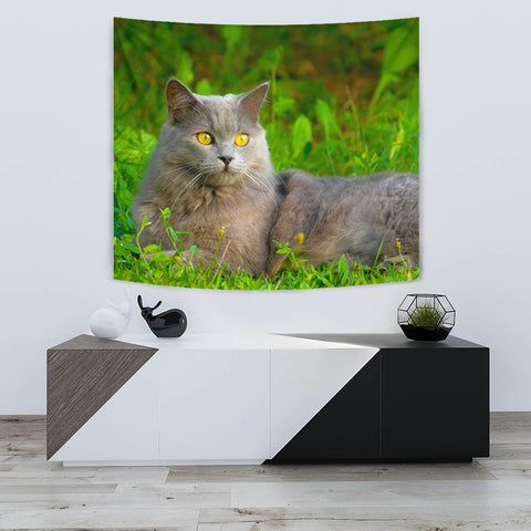 Chartreux Cat Nature Print Tapestry