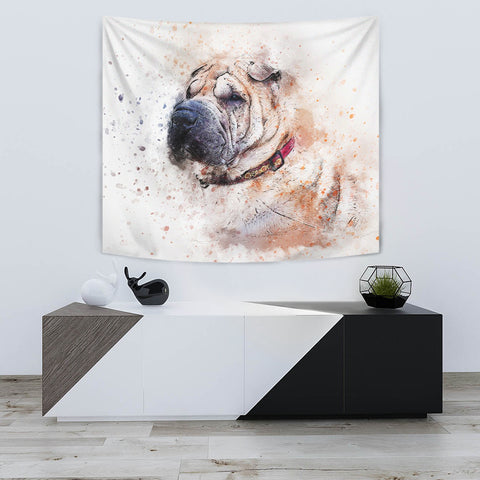 Shar Pei Dog Watercolor Art Print Tapestry