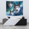 Siberian Husky On Ocean Print Tapestry