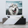 Laughing Siberian Husky Print Tapestry