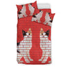 Japanese Bobtail Cat Print On Red Bedding Set