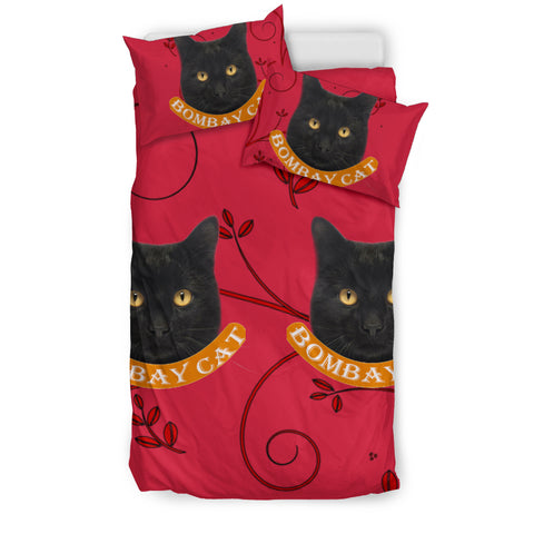 Bombay Cat Print On Red Bedding Set