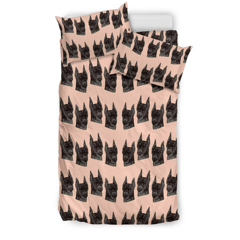 Doberman Pinscher Dog Print Pink Bedding Set