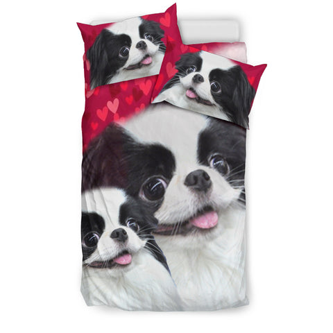 Japanese Chin Dog Art On Red Print Bedding Set