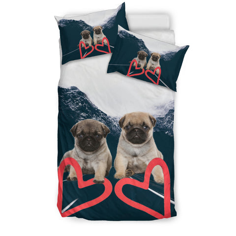 Cute Pug Puppies With Love Print Bedding Sets