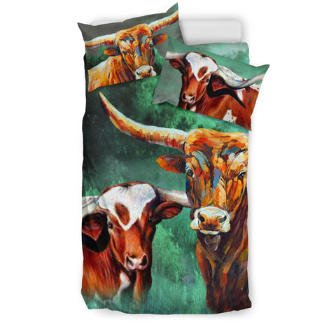 Beautiful Texas Longhorn Cattle (Cow) Print Bedding Set