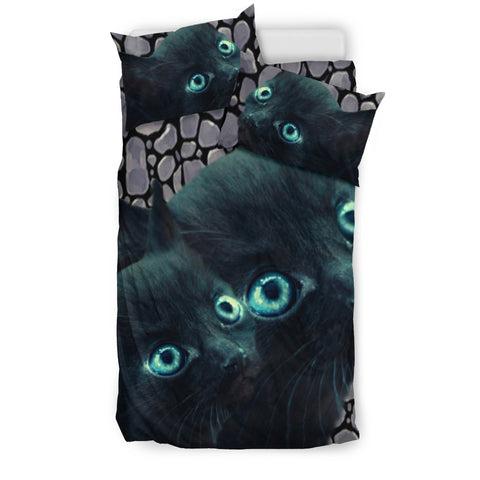 Lovely Ojas Azulas Cat Print Bedding Set