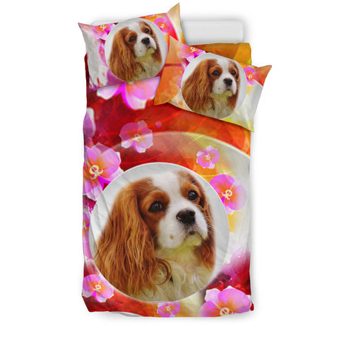 Cute Cavalier King Charles Spaniel Dog Floral Print Bedding Sets