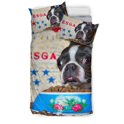 [AI Generated] Boston Terrier with a bowl from Texas Bedding Set
