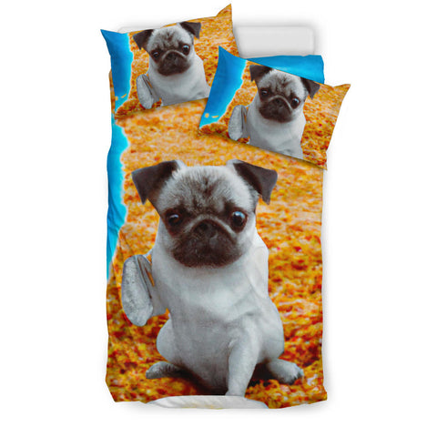 [AI Generated] Pug with a bowl from California Bedding Set