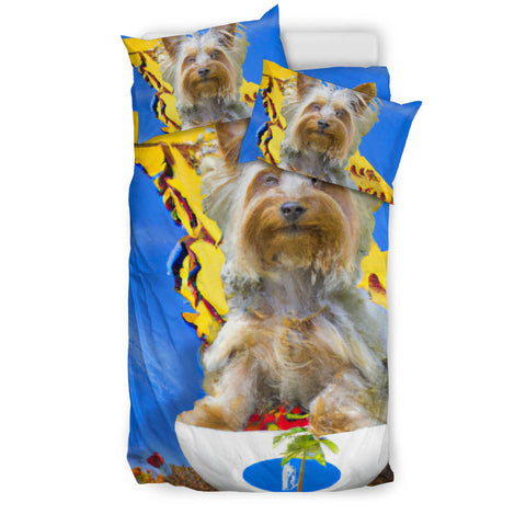 [AI Generated] Yorkie with a bowl from florida Bedding Set