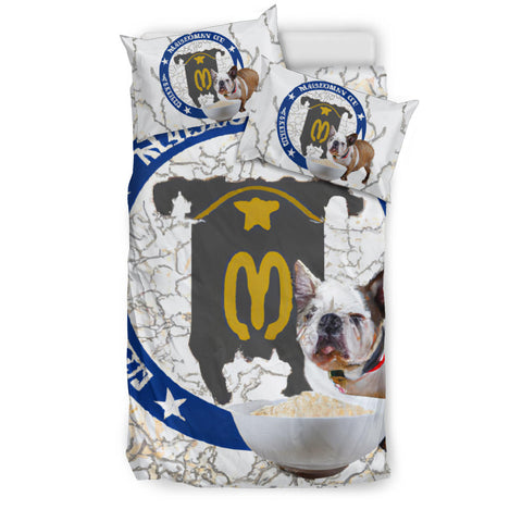 [AI Generated] Bulldog with a bowl from Massachusetts Bedding Set