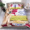 [AI Generated] Golden Retriever with a bowl from Ohio Bedding Set