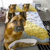 [AI Generated] German Shepherd with a bowl from california Bedding Set