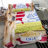 [AI Generated] Golden Retriever with a bowl from Ohio Bedding Set