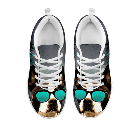 Boston Terrier With Glasses Print Sneakers For Women Free ShipppingFor 24 Hours Only