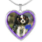 English Toy Spaniel Dog Print Heart Charm Necklaces