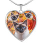 Siamese Cat Print Heart Pendant Luxury Necklace