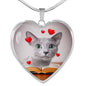 Russian Blue Print Heart Pendant Luxury Necklace