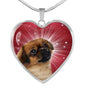 Tibetan Spaniel Print Heart Pendant Luxury Necklace
