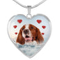 Irish Red and White Setter Print Heart Pendant Luxury Necklace