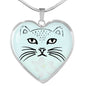 Cute Cat Face Print Heart Pendant Luxury Necklace