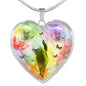 Cute Russian Blue Cat Print Heart Pendant Luxury Necklace