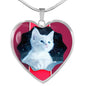 Cute White Kitten Cat Print Heart Charm Necklaces
