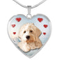 Goldendoodle Print Heart Pendant Luxury Necklace